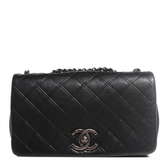 CHANEL Handbags - Classic Full Flap in Quilted Embossed Black Calfskin Leather